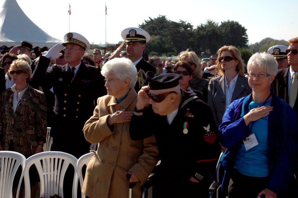 US Navy 080927-N-1429M-043 World War II Navy veteran Don Krebs renders a hand salute.