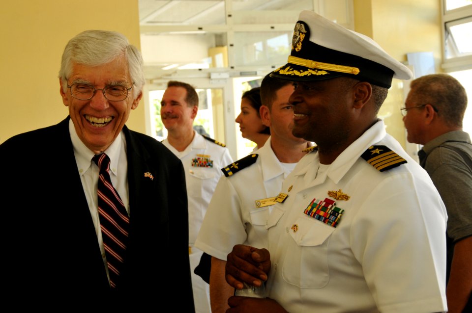US Navy 081003-N-8907D-340 Capt. Walter Towns speaks with U.S. Ambassador Robert Fannin