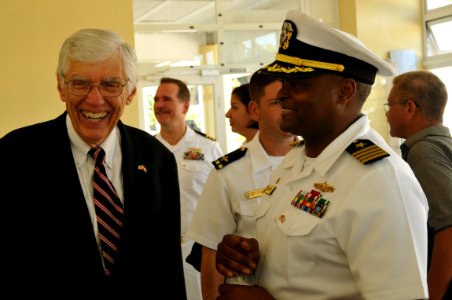US Navy 081003-N-8907D-340 Capt. Walter Towns speaks with U.S. Ambassador Robert Fannin