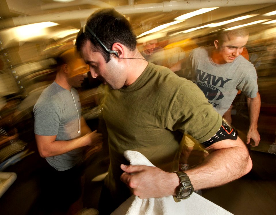 US Navy 110225-N-DR144-073 Sailors compete in a 16-mile treadmill relay