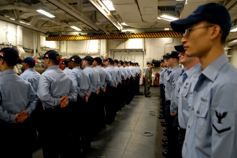 US Navy 080929-N-1635S-001 Sailors stand at attention