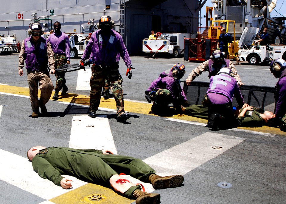 US Navy 080929-N-5681S-033 Sailors and Marines participate in a mass causality exercise