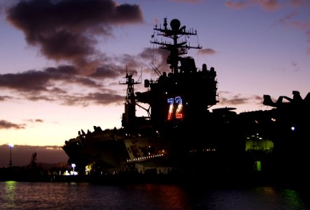 US Navy 080930-N-0879R-001 The aircraft carrier USS Abraham Lincoln (CVN 72) is moored at Naval Station Pearl Harbor for a brief port visit before completing a seven-month deployment