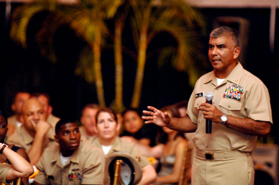 US Navy 081004-N-9818V-138 Master Chief Petty Officer of the Navy (MCPON) Joe R. Campa Jr. addresses chief petty officers and their guests during the 2008 Khaki Ball at the Pacific Island Club