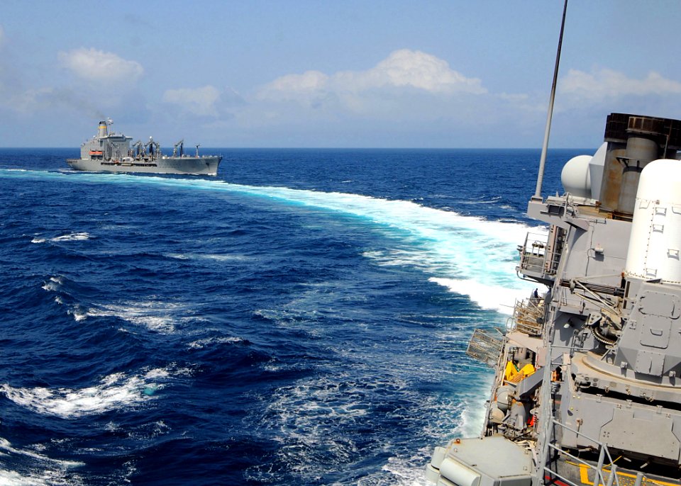 US Navy 081006-N-1082Z-024 The Military Sealift Command fleet replenishment oiler USNS Tippecanoe (T-AO 199) steams through the Indian Ocean after conducting a replenishment at sea with the guided-missile cruiser USS Vella Gulf
