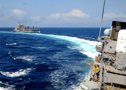 US Navy 081006-N-1082Z-024 The Military Sealift Command fleet replenishment oiler USNS Tippecanoe (T-AO 199) steams through the Indian Ocean after conducting a replenishment at sea with the guided-missile cruiser USS Vella Gulf