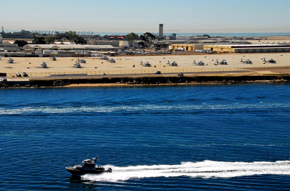 US Navy 081007-N-4774B-101 A naval security boat patrols the waters off the coast of Naval Air Station North Island