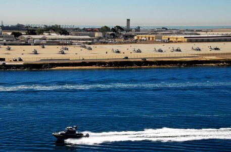 US Navy 081007-N-4774B-101 A naval security boat patrols the waters off the coast of Naval Air Station North Island