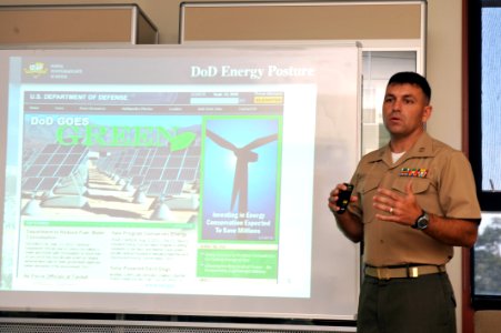 US Navy 100914-N-3925A-011 A Marine presents research at the Naval Postgraduate School