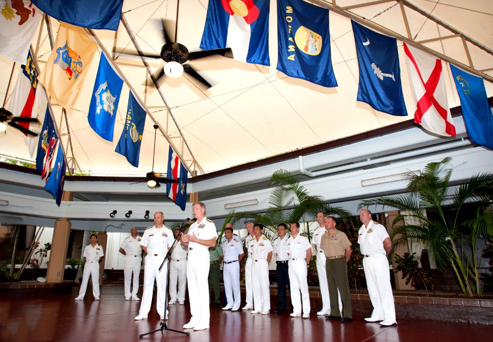 US Navy 100628-O-8247S-028 Adm. Pat Walsh and Vice Adm. Rick Hunt addresses the press at the Lockwood Hall conference center