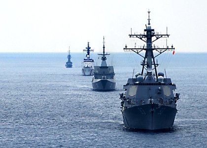 US Navy 100712-N-3446M-139 Ships line up during CARAT 2010
