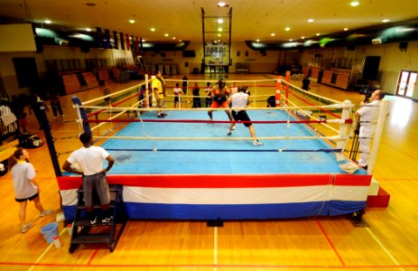 US Navy 081011-N-5345W-134 Navy boxers spar during the All-Navy Boxing Team mini-camp at Rockwell Hall Gym at Naval Amphibious Base Little Creek