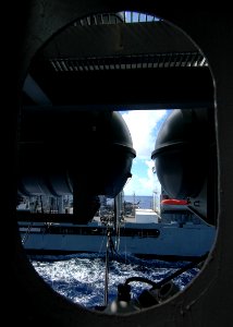 US Navy 081014-N-1062H-038 The aircraft carrier USS George Washington (CVN 73) receives JP-5 from the Military Sealift Command fleet replenishment oiler USNS Rappahannock (T-AO 204) during a refueling at sea