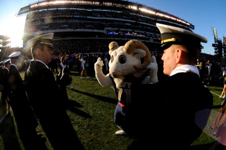 US Navy 091212-N-9693M-261 The Naval Academy mascot rallies the midshipmen before the 110th Army-Navy college football game