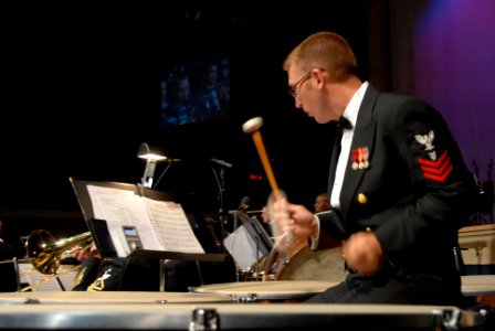 US Navy 081018-N-0773H-052 Musician 1st Class John J. Martinich plays timpani
