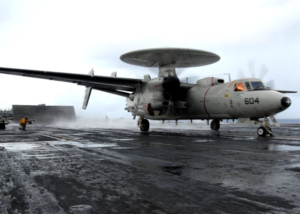 US Navy 081017-N-1644H-016 An E-2C Hawkeye launches off the flight deck of the Nimitz-class aircraft carrier USS George Washington (CVN 73)
