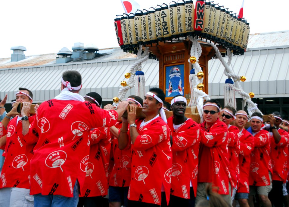 US Navy 081019-N-0483B-003 Fleet Activities Yokosuka Sailors carry a Mikoshi through the streets during the 32nd Yokosuka Mikoshi Parade
