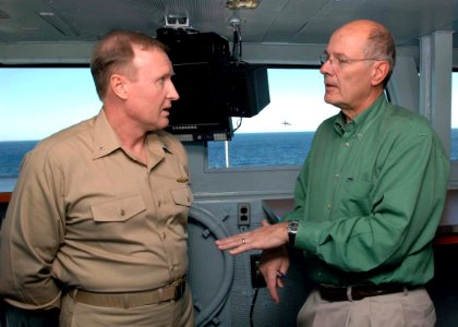 US Navy 081120-N-8822R-003 CBS News anchor Harry Smith converses with RADM Frank Pandolfe