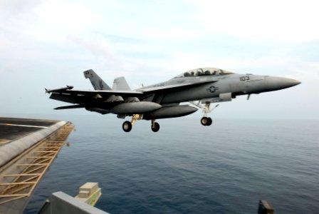 US Navy 081020-N-7730P-072 An F-A-18F Super Hornet launches from the Nimitz-class aircraft carrier USS Ronald Reagan (CVN 76)
