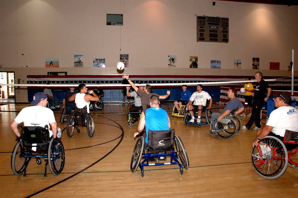 US Navy 081024-N-5086M-142 Wheelchair volleyball participants enjoy a game
