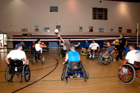 US Navy 081024-N-5086M-142 Wheelchair volleyball participants enjoy a game