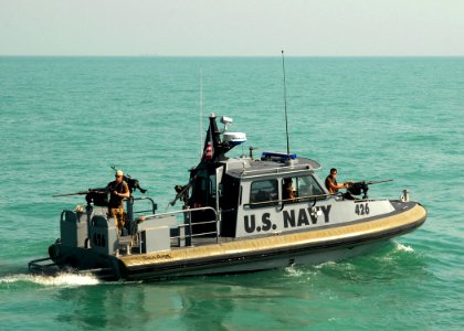 US Navy 081022-N-9134V-026 A coastal patrol boat launches from the amphibious dock landing ship USS Carter Hall (LSD 50)