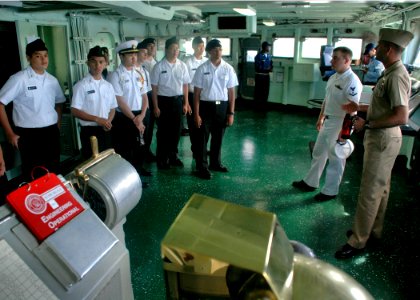 US Navy 081024-N-1722W-130 Chief Hospital Corpsman Eric Ralston nd Hull Repair Technician 3rd Class Michael Gacke act as tour guides photo