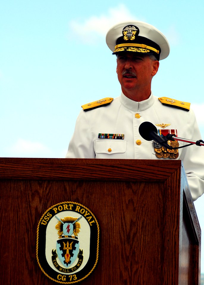 US Navy 081023-N-0995C-047 ear Adm. Townsend Alexander delivers his opening remarks during a change of command ceremony