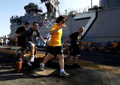 US Navy 081024-N-4236E-116 Sailors and Marines participate in a stretcher bearer obstacle course during physical