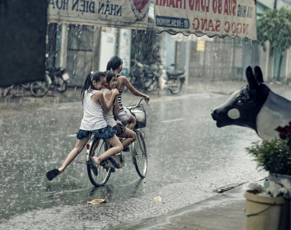 Riding bicycle rain
