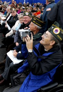 US Navy 081025-N-7441H-009 New Hampshire veterans from each service watch as the Virginia-class attack submarine USS New Hampshire (SSN 778) is commissioned at Portsmouth Naval Shipyard photo