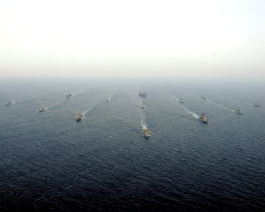 US Navy 081022-N-5961C-001 The Ronald Reagan Carrier Strike Group and the Indian navy's Western Fleet sail in formation during a passing exercise