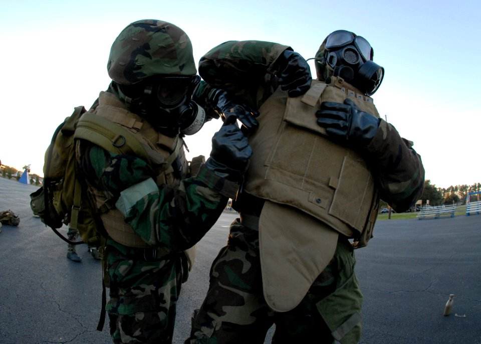 US Navy 081028-N-3857R-007 Seabees participate in a chemical, biological and radiological warfare drill