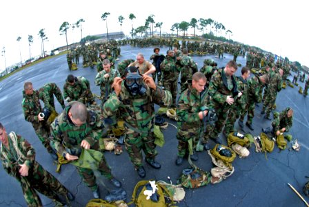 US Navy 081024-N-7367K-004 eabees assigned to Naval Mobile Construction Battalion (NMCB) 1 participate in a chemical, biological and radiological warfare drill at Naval Construction Battalion Center, Gulfport