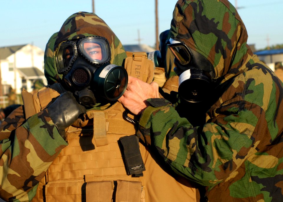 US Navy 081028-N-3857R-010 Seabees participate in a chemical, biological and radiological warfare drill