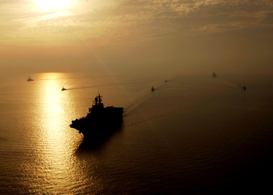 US Navy 081025-N-4236E-931 A multi-national group of Foreign Navy ships participate in a photo exercise with ships from the Iwo Jima Expeditionary Strike Group during a bilateral exercise in the Persian Gulf