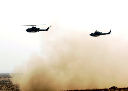 US Navy 081028-N-4236E-372 Two AH-1W Super Cobra helicopters participate in a bilateral training exercise