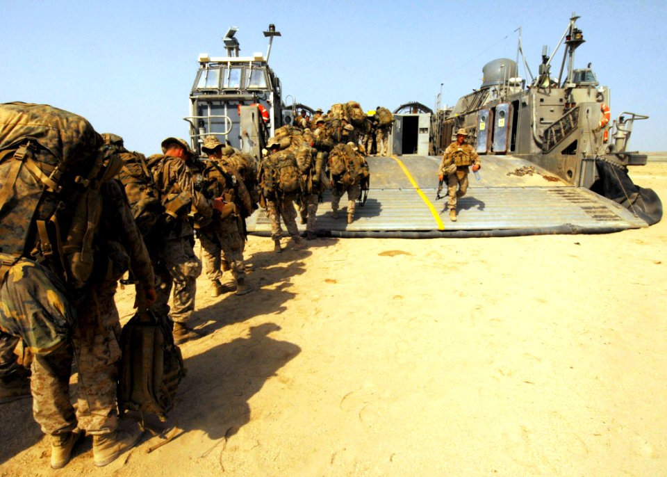 US Navy 081028-N-4856C-161 Marines board a landing craft air cushion