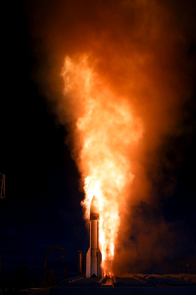 US Navy 081101-N-0000X-001 A Standard Missile - 3 (SM-3) is launched from the Pearl Harbor-based guided-missile destroyer USS Paul Hamilton (DDG 60) enroute to an intercept over an open ocean area northwest of Kauai as part of