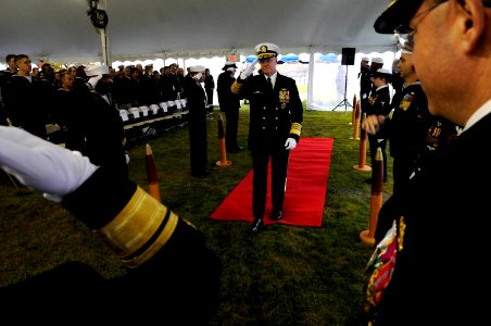 US Navy 081106-N-8273J-019 Chief of Naval Operations (CNO) Adm. Gary Roughead, salutes the side boys for the arrival of the official party