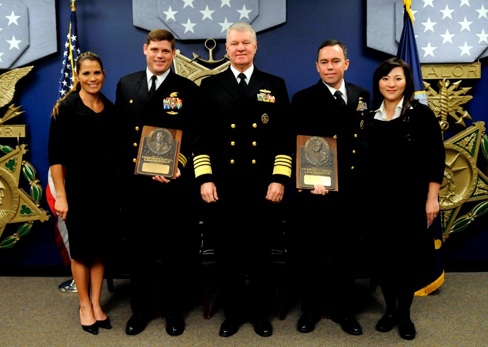 US Navy 081104-N-8273J-063 Chief of Naval Operations (CNO) Adm. Gary Roughead poses for a photo with recipients of the Vice Adm. James B. Stockdale Leadership Award