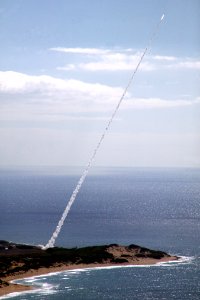 US Navy 081101-N-0000X-002 A ballistic threat target missile is launched from the Pacific Missile Range Facility, Barking Sands, Kauai, Hawaii, enroute to an intercept over an open ocean area northwest of Kauai as part of Pacif