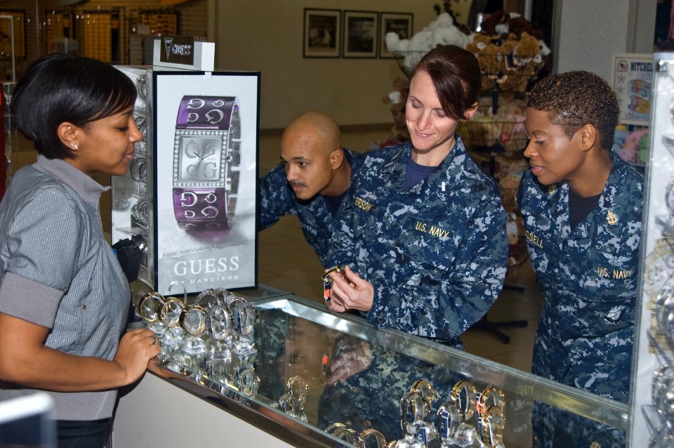 US Navy 081107-N-9999X-001 Sailors wear the Navy working uniform (NWU) while shopping at the Naval Air Station Oceana Navy Exchange