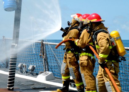 US Navy 081108-N-2604W-236 Sailors participate in damage control training Olympics aboard the guided-missile destroyer USS Roosevelt (DDG 80)