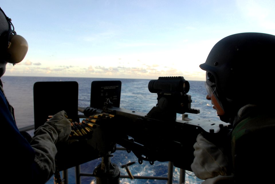 US Navy 081111-N-3610L-021 viation Ordnanceman Airman Ashley Ordorica fires at a target during a live-fire exercise