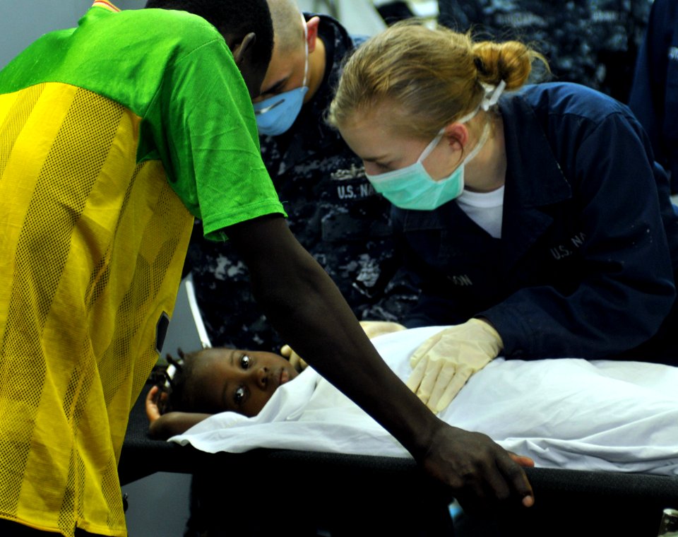 US Navy 100120-N-1831S-155 Medical staff aboard treat an injured patient during a mass causality environment
