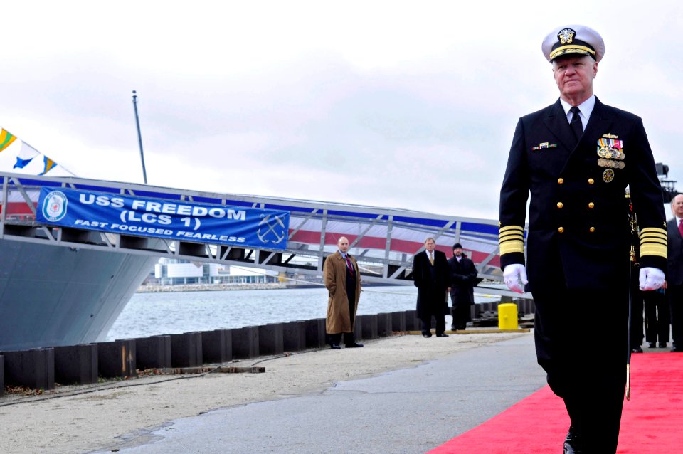 US Navy 081108-N-8273J-159 Chief of Naval Operations Adm. Gary Roughead participates in the commissioning ceremony for the littoral combat ship USS Freedom (LCS 1)