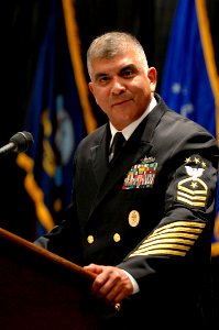 US Navy 081108-N-9818V-044 Master Chief Petty Officer of the Navy (MCPON) Joe R. Campa Jr. speaks to guests at the Navy Gateway Inns and Suites 3rd Annual Awards Ceremony