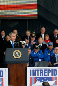 US Navy 081111-N-1831S-151 President George W. Bush speaks during the Intrepid Sea, Air ^ Space Museum's Veterans Day ceremony photo