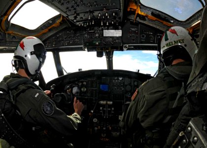 US Navy 081111-N-9565D-035 Lt. j.g. Doug Fitzpatrick, left, and Lt. Cmdr. Brian Beck conduct airborne early warning and strike group coordination